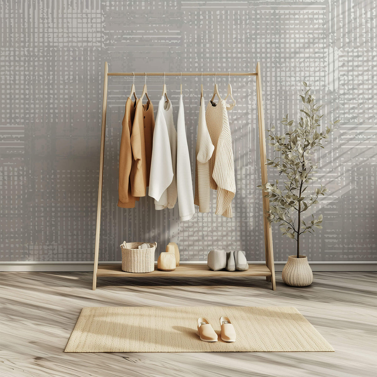 Tapet Personalizat Patterns cu linii abstracte in nuante de bej - CROSSED LINES