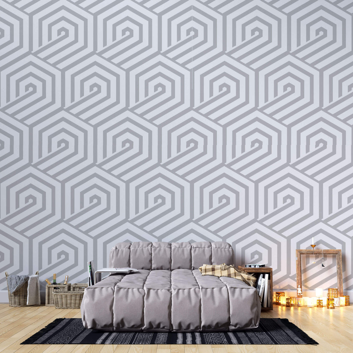 Tapet Personalizat Patterns cu hexagoane gri - HEXAGONAL GREY LINES