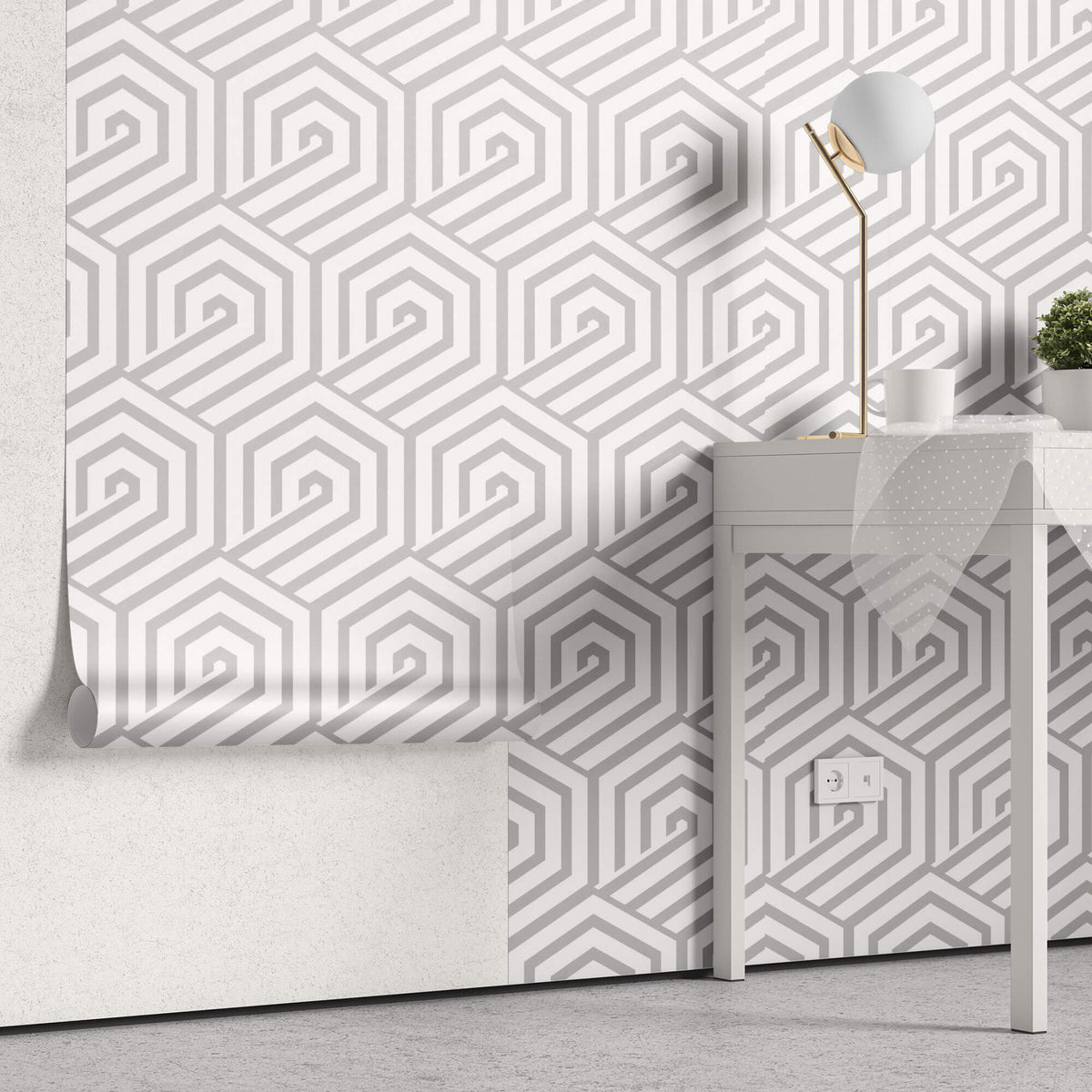 Tapet Personalizat Patterns cu hexagoane gri - HEXAGONAL GREY LINES