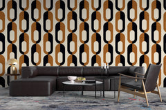 Tapet Personalizat Patterns cu inele in nuante de negru si maro - BROWN CHAIN PATTERN