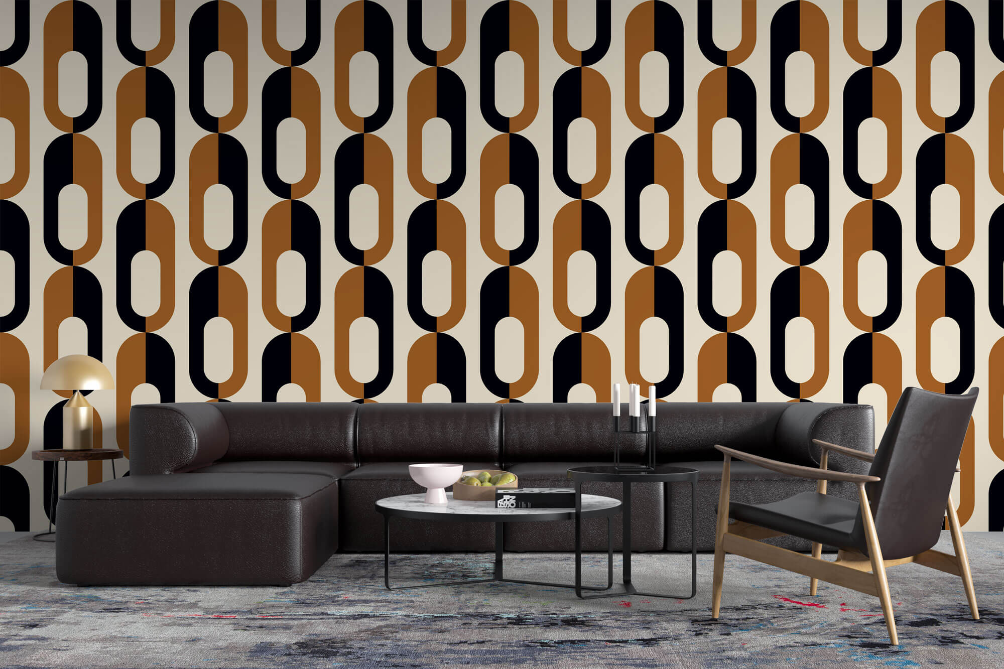 Tapet Personalizat Patterns cu inele in nuante de negru si maro - BROWN CHAIN PATTERN