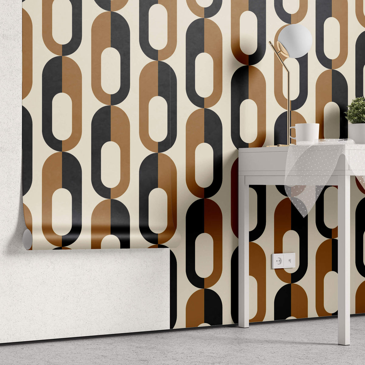 Tapet Personalizat Patterns cu inele in nuante de negru si maro - BROWN CHAIN PATTERN