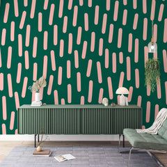 Tapet Personalizat Patterns cu ilustratie abstracta cu linii roz si fundal verde - PINK LINES