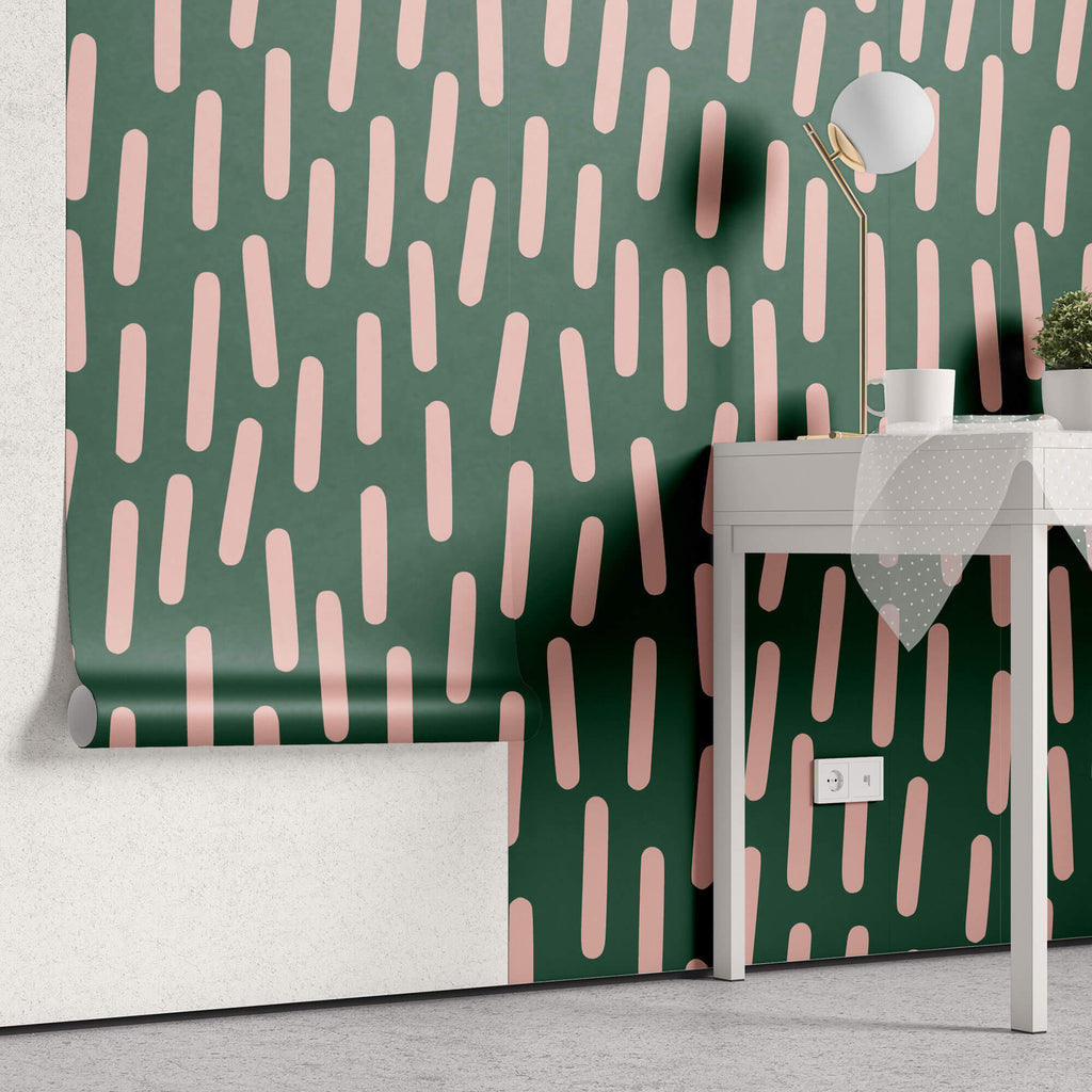 Tapet Personalizat Patterns cu ilustratie abstracta cu linii roz si fundal verde - PINK LINES