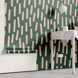 Tapet Personalizat Patterns cu ilustratie abstracta cu linii roz si fundal verde - PINK LINES