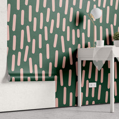 Tapet Personalizat Patterns cu ilustratie abstracta cu linii roz si fundal verde - PINK LINES