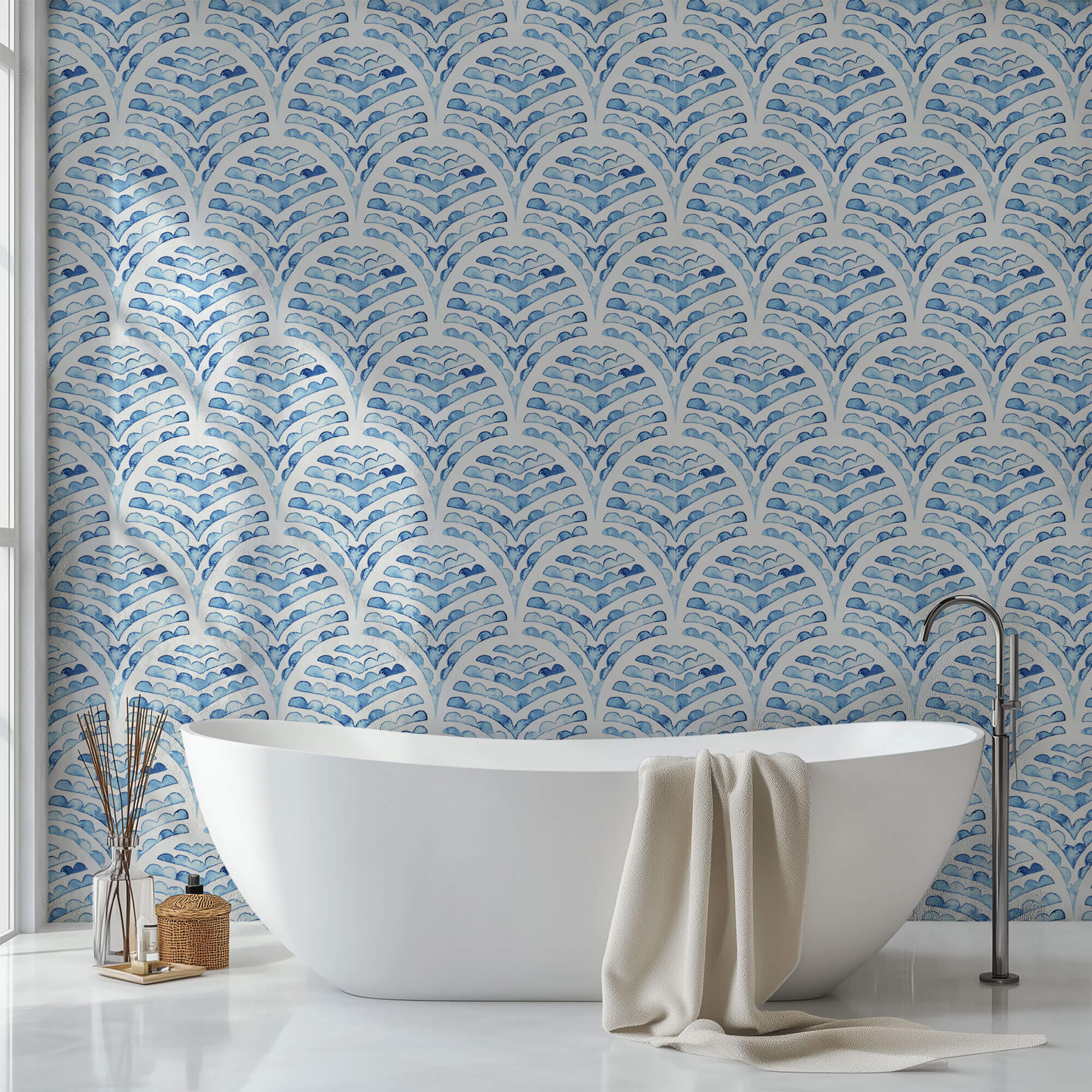 Tapet Personalizat Patterns cu arcade albastre in stil watercolor - BLUE WATERCOLOR ARCHES