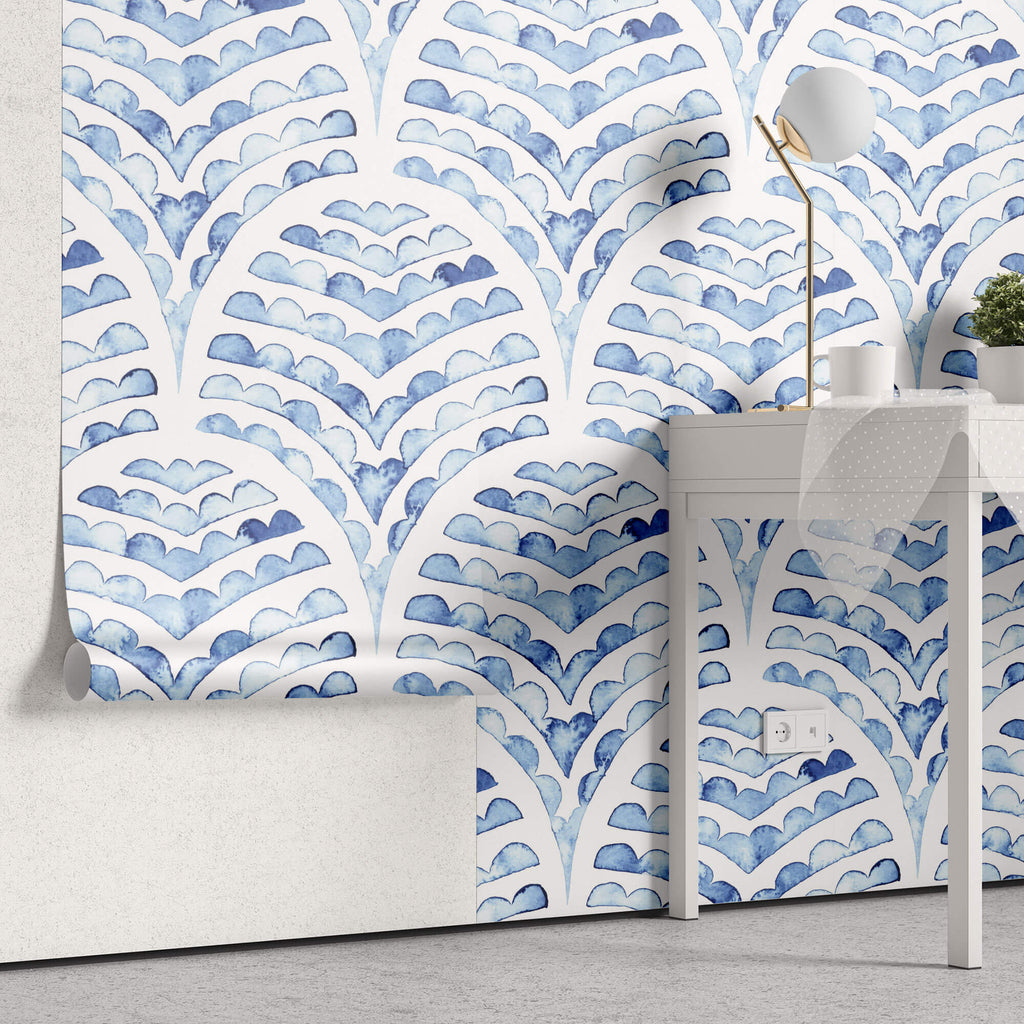Tapet Personalizat Patterns cu arcade albastre in stil watercolor - BLUE WATERCOLOR ARCHES