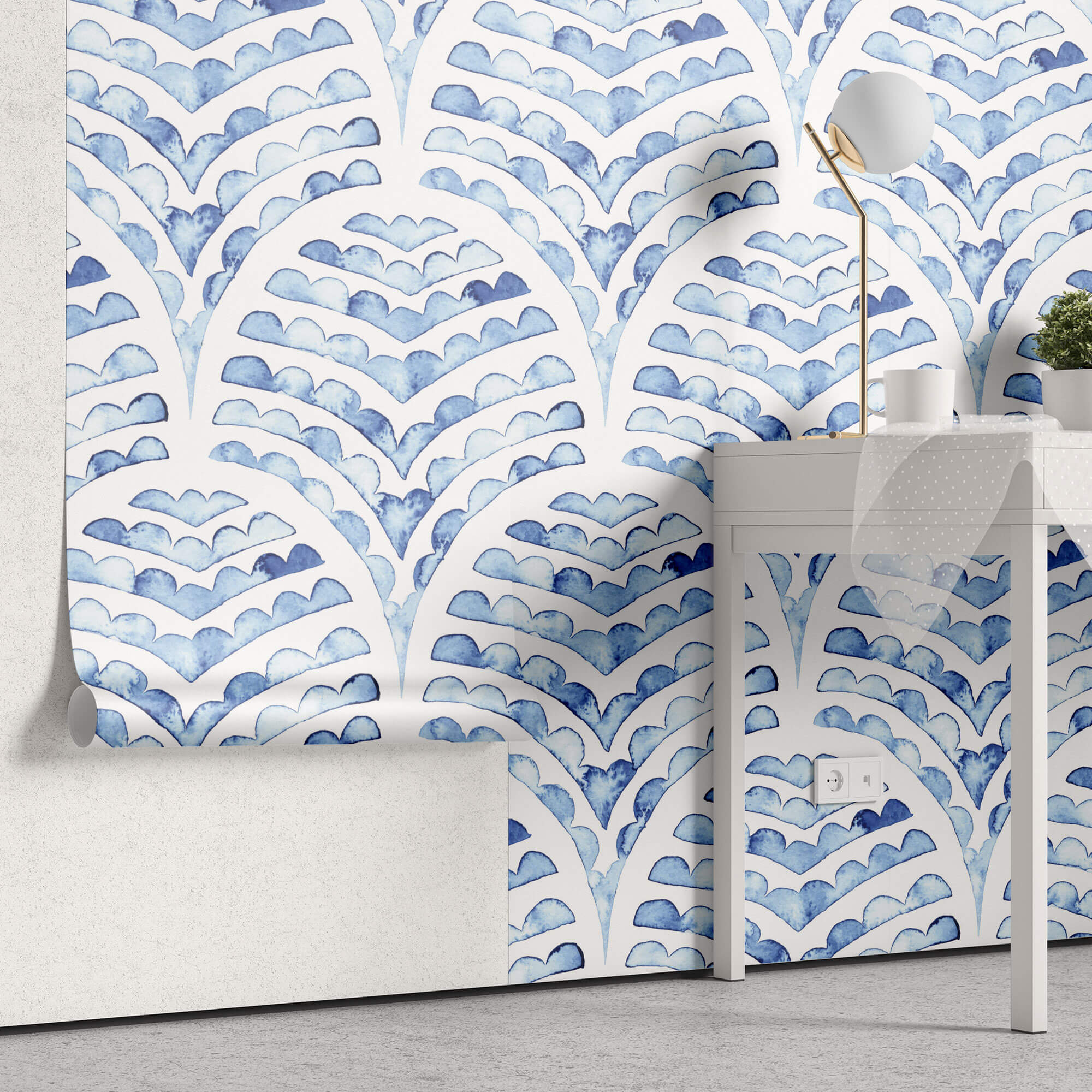 Tapet Personalizat Patterns cu arcade albastre in stil watercolor - BLUE WATERCOLOR ARCHES
