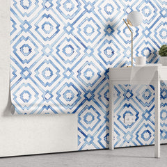 Tapet Personalizat Patterns cu motive in stil portughez in nuante de albastru watercolor - BLUE PORTUGUESE PATTERN