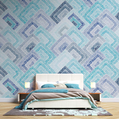 Tapet Personalizat Patterns cu forme abstracte similare unor cusaturi textile in nuante de albastru - BLUE ABSTRACT STITCHES