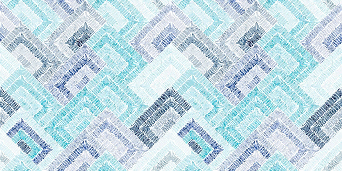 Tapet Personalizat Patterns cu forme abstracte similare unor cusaturi textile in nuante de albastru - BLUE ABSTRACT STITCHES