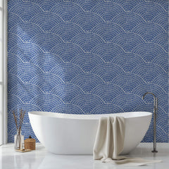 Tapet Personalizat Patterns cu ilustratie abstracta in stil mosaic in nuante de albastru - SEASIDE ARCHES