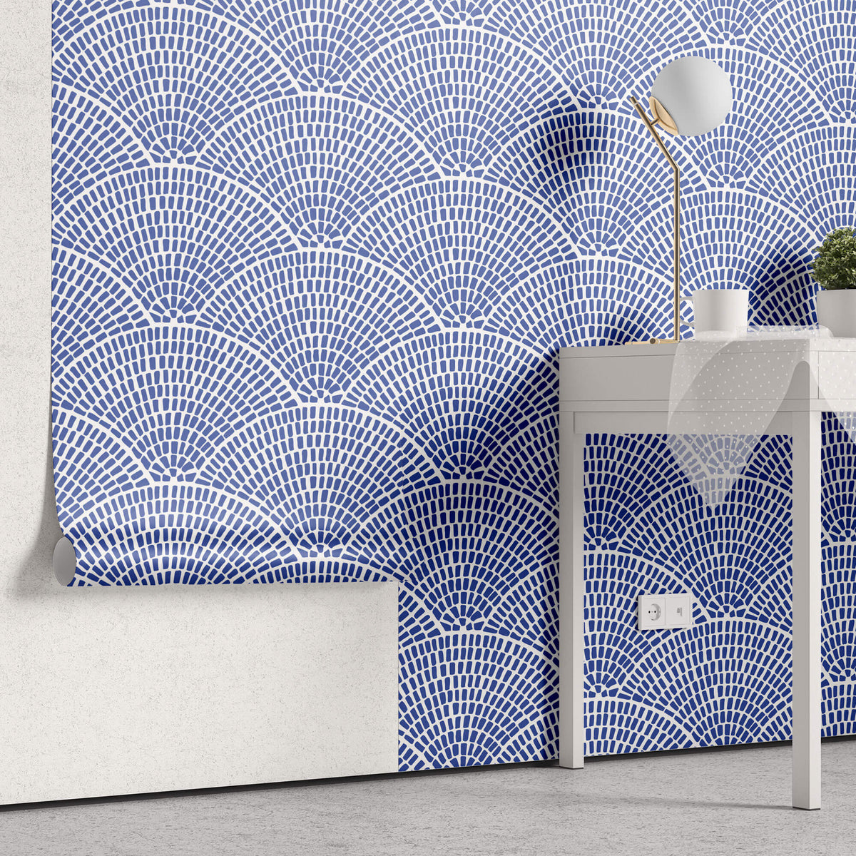 Tapet Personalizat Patterns cu ilustratie abstracta in stil mosaic in nuante de albastru - SEASIDE ARCHES