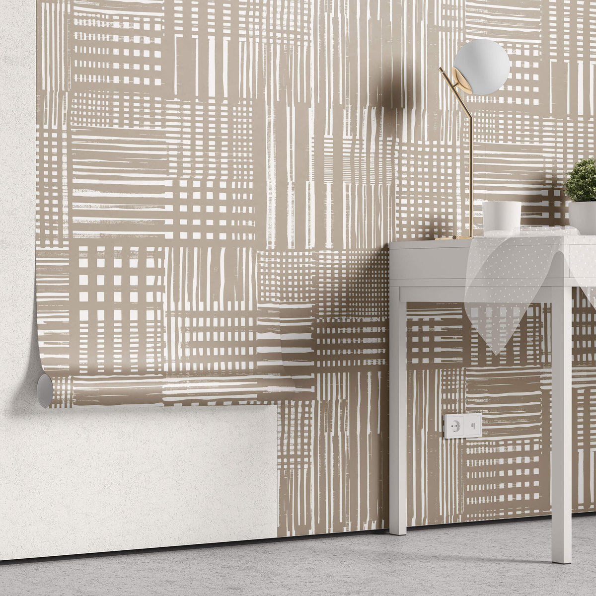 Tapet Personalizat Patterns cu dungi bej abstracte - BEIGE DRAPES PATTERN