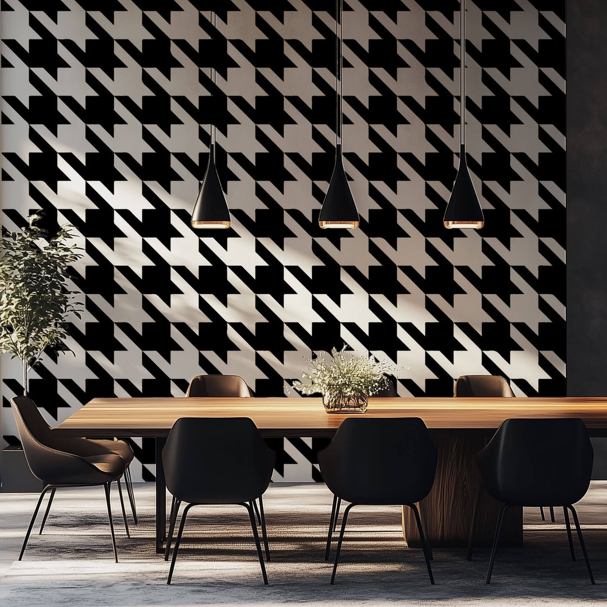 Tapet Personalizat Patterns cu model clasic in alb si negru - HOUNDSTOOTH PATTERN