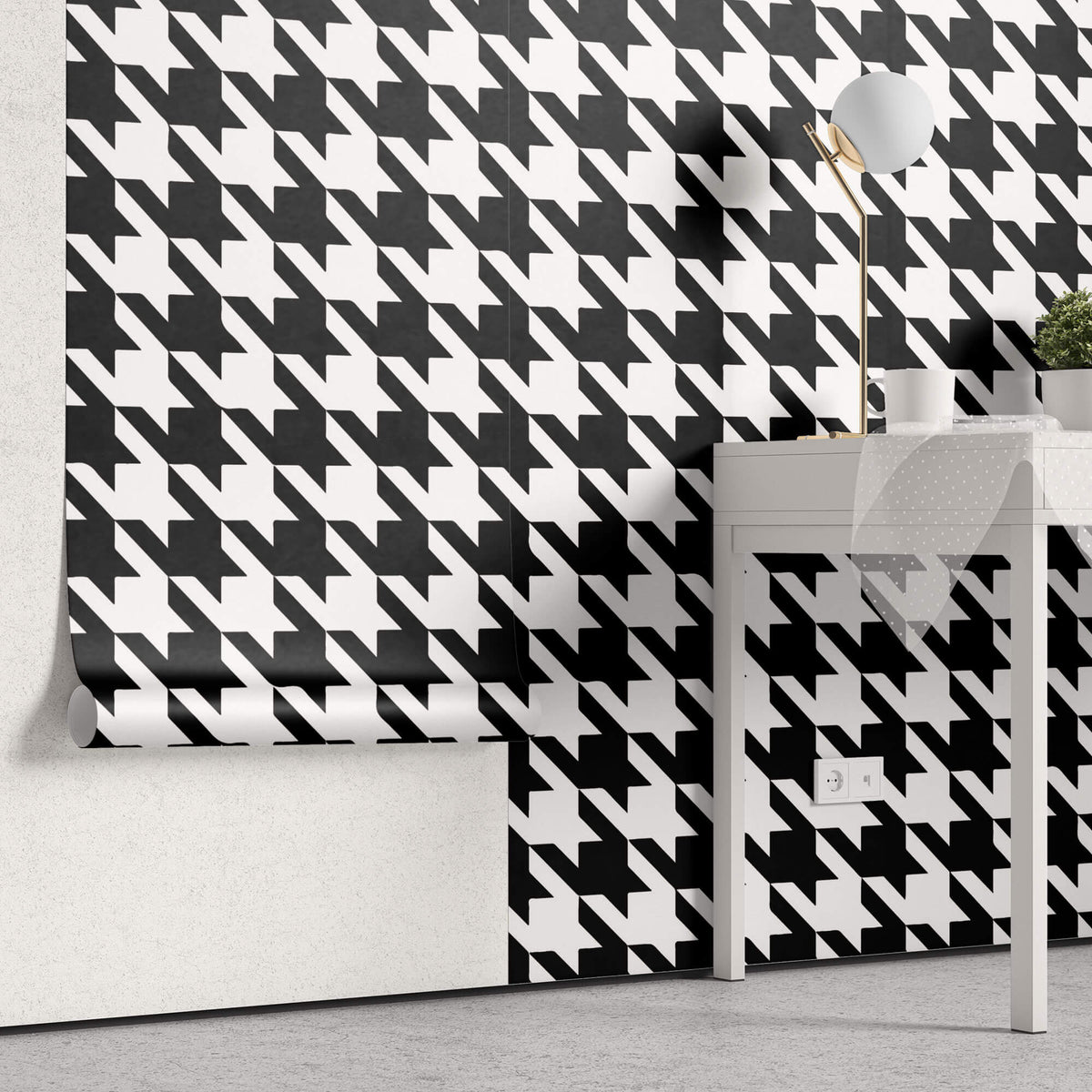 Tapet Personalizat Patterns cu model clasic in alb si negru - HOUNDSTOOTH PATTERN
