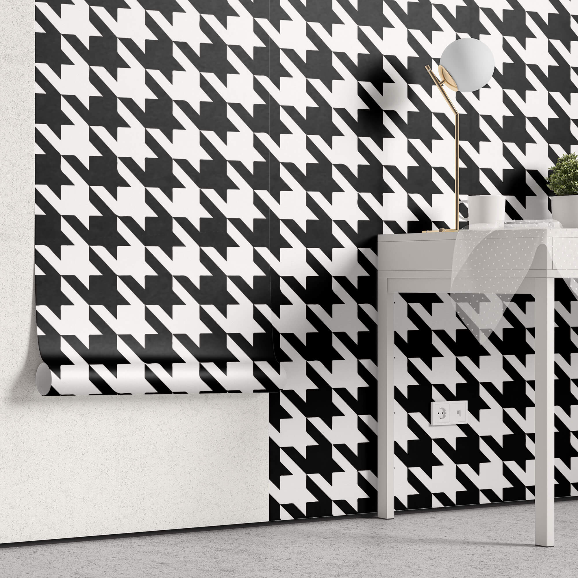 Tapet Personalizat Patterns cu model clasic in alb si negru - HOUNDSTOOTH PATTERN