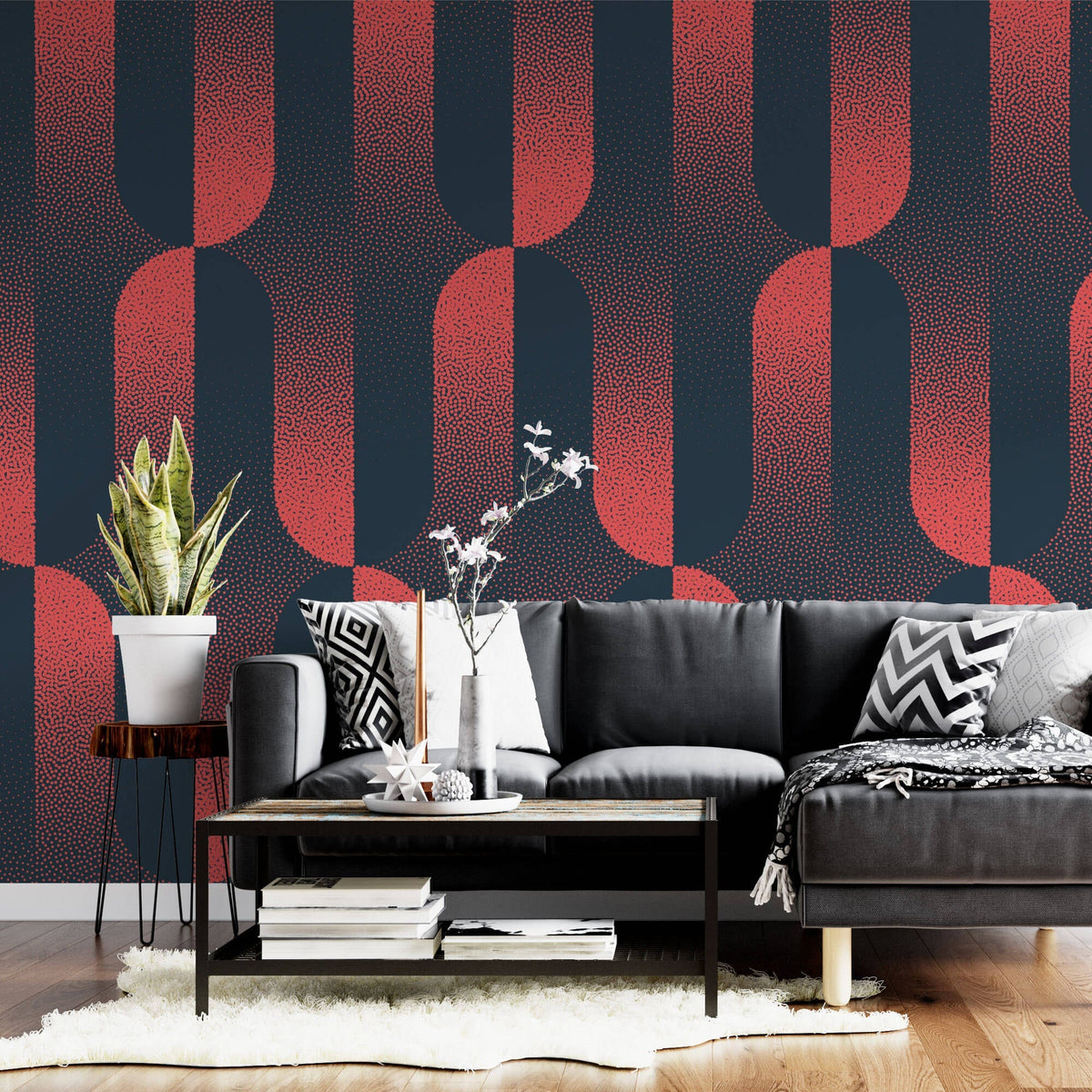 Tapet Personalizat Patterns cu model abstract in nuante degrade de rosu si albastru - CRIMSON HALFTONES