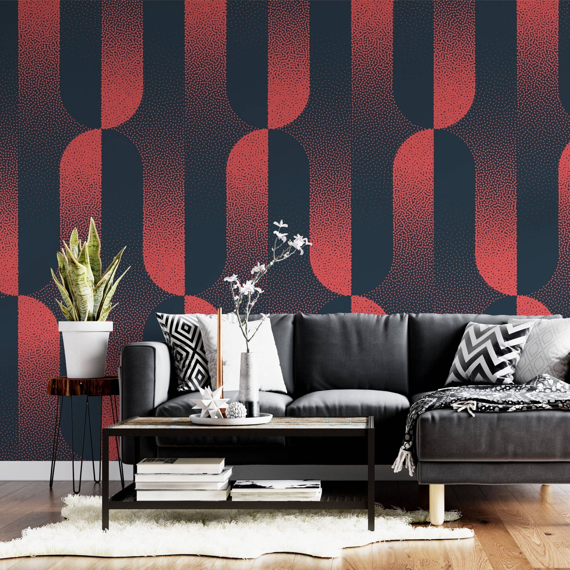 Tapet Personalizat Patterns cu model abstract in nuante degrade de rosu si albastru - CRIMSON HALFTONES