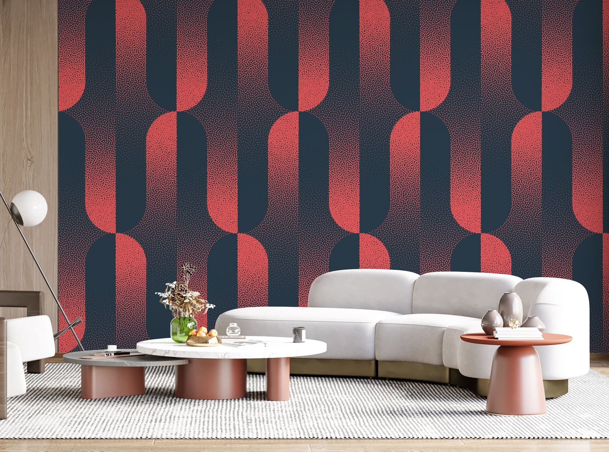 Tapet Personalizat Patterns cu model abstract in nuante degrade de rosu si albastru - CRIMSON HALFTONES