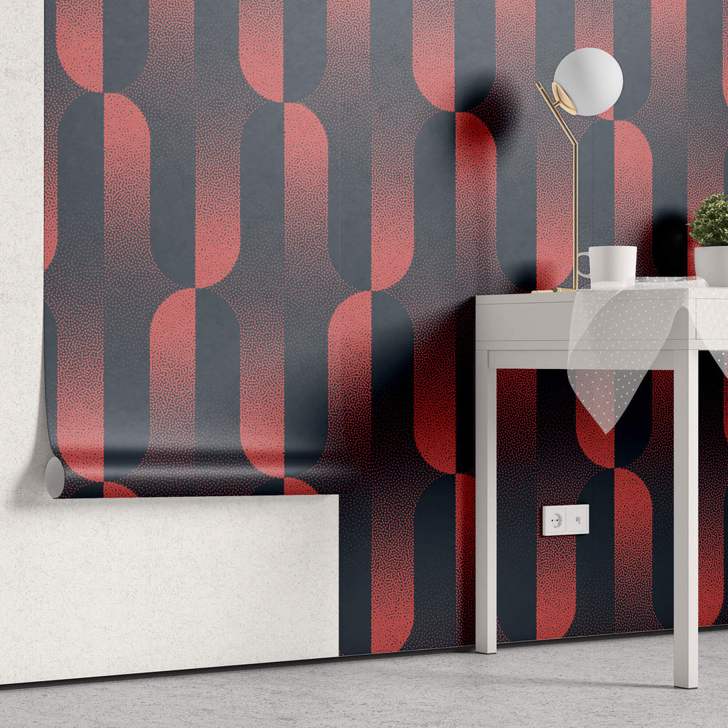 Tapet Personalizat Patterns cu model abstract in nuante degrade de rosu si albastru - CRIMSON HALFTONES
