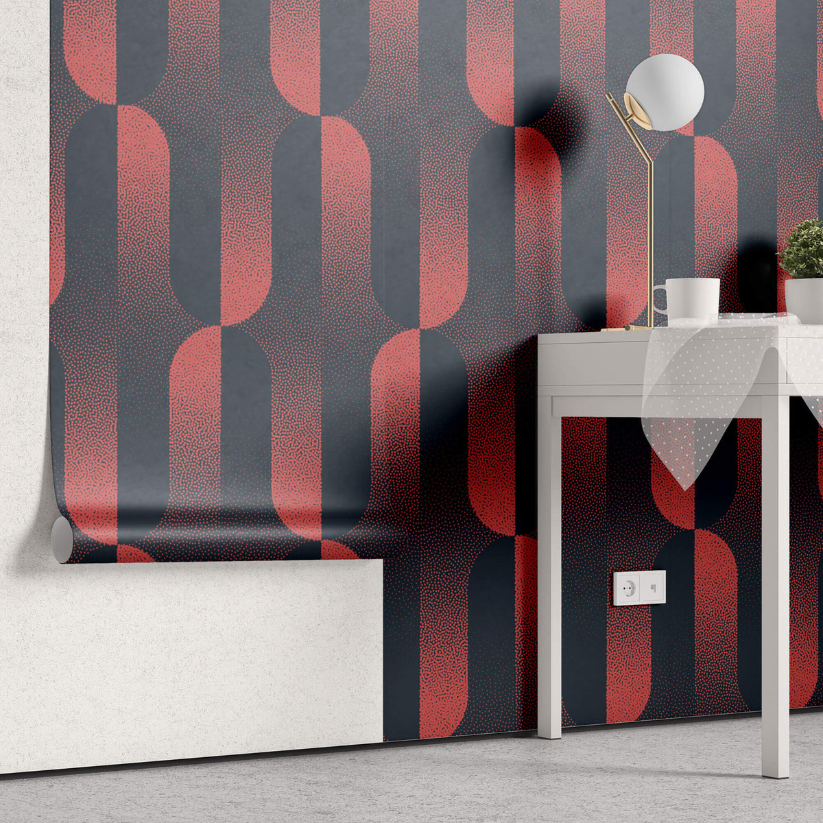 Tapet Personalizat Patterns cu model abstract in nuante degrade de rosu si albastru - CRIMSON HALFTONES