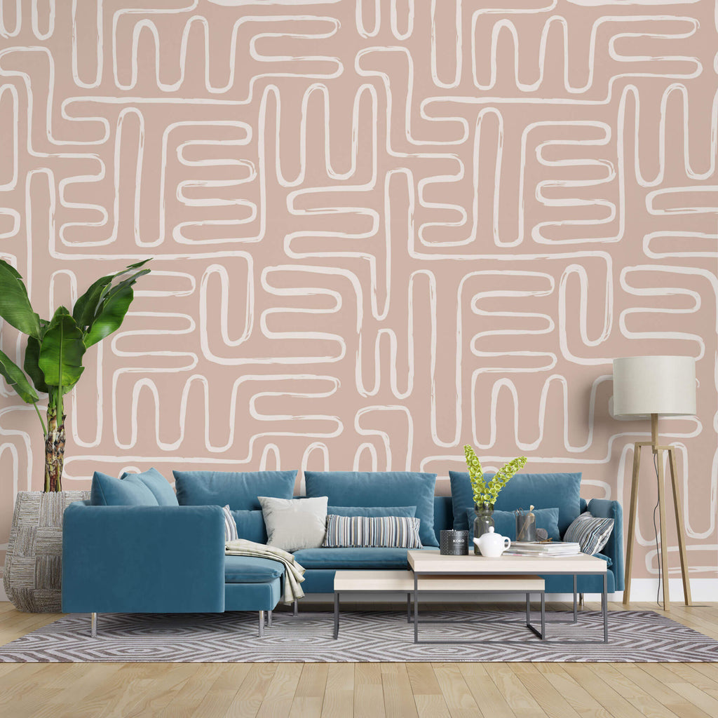 Tapet Personalizat Patterns cu model abstract grafic in stil boho in nuante de bej - BEIGE GRAPHIC LINES
