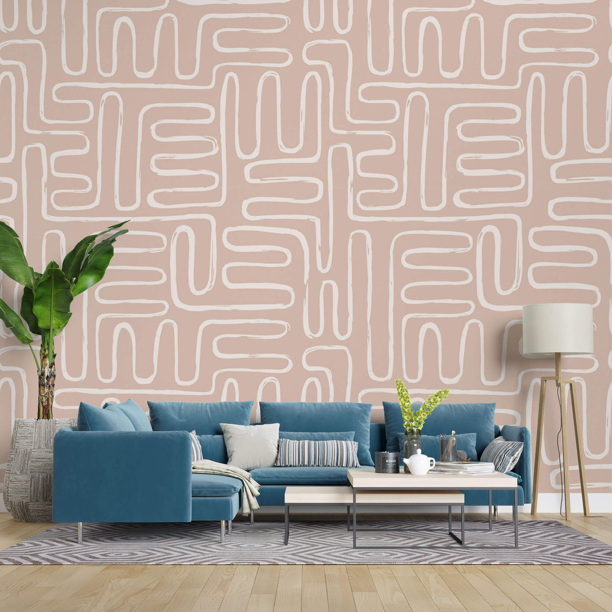 Tapet Personalizat Patterns cu model abstract grafic in stil boho in nuante de bej - BEIGE GRAPHIC LINES