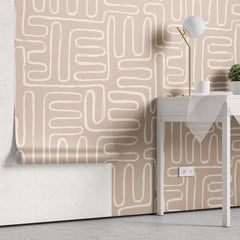 Tapet Personalizat Patterns cu model abstract grafic in stil boho in nuante de bej - BEIGE GRAPHIC LINES