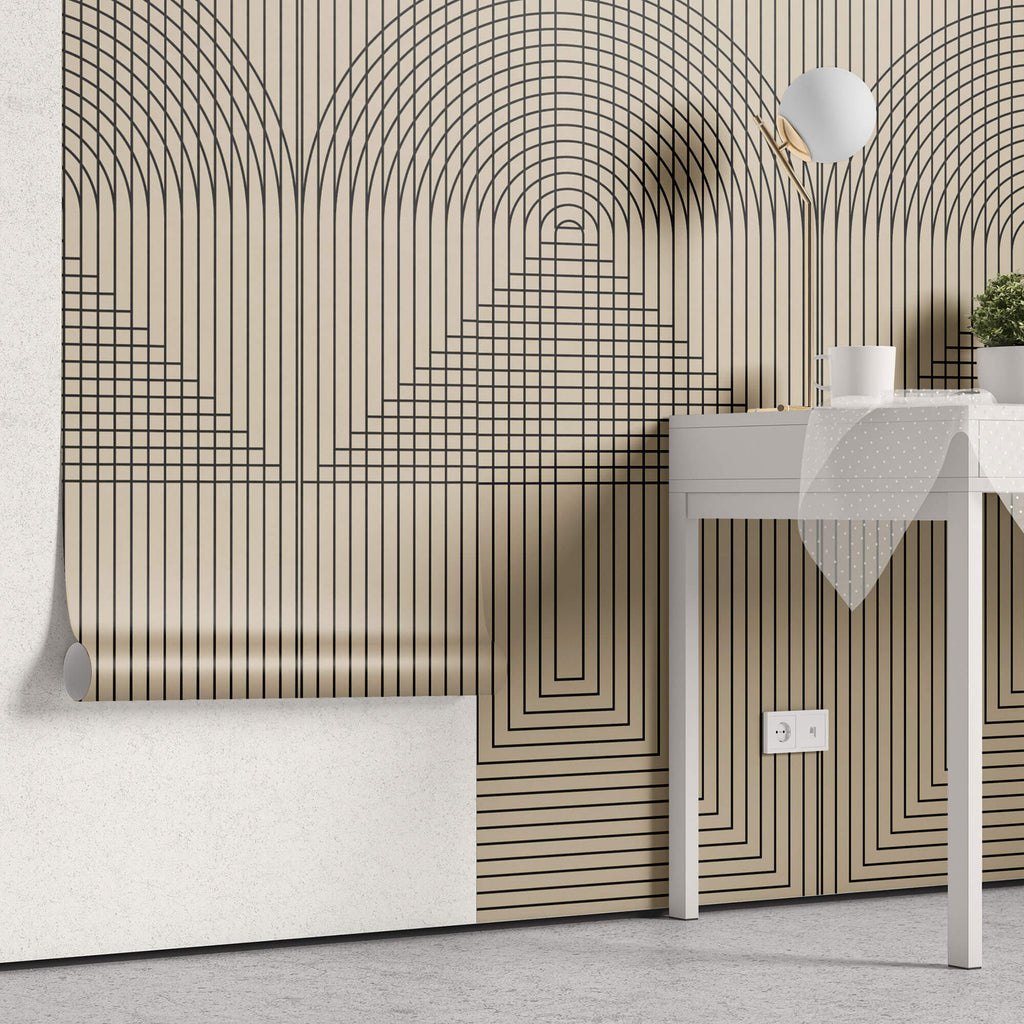 Tapet Personalizat Patterns cu arcade moderne cu fundal bej - MODERN ARCH LINE
