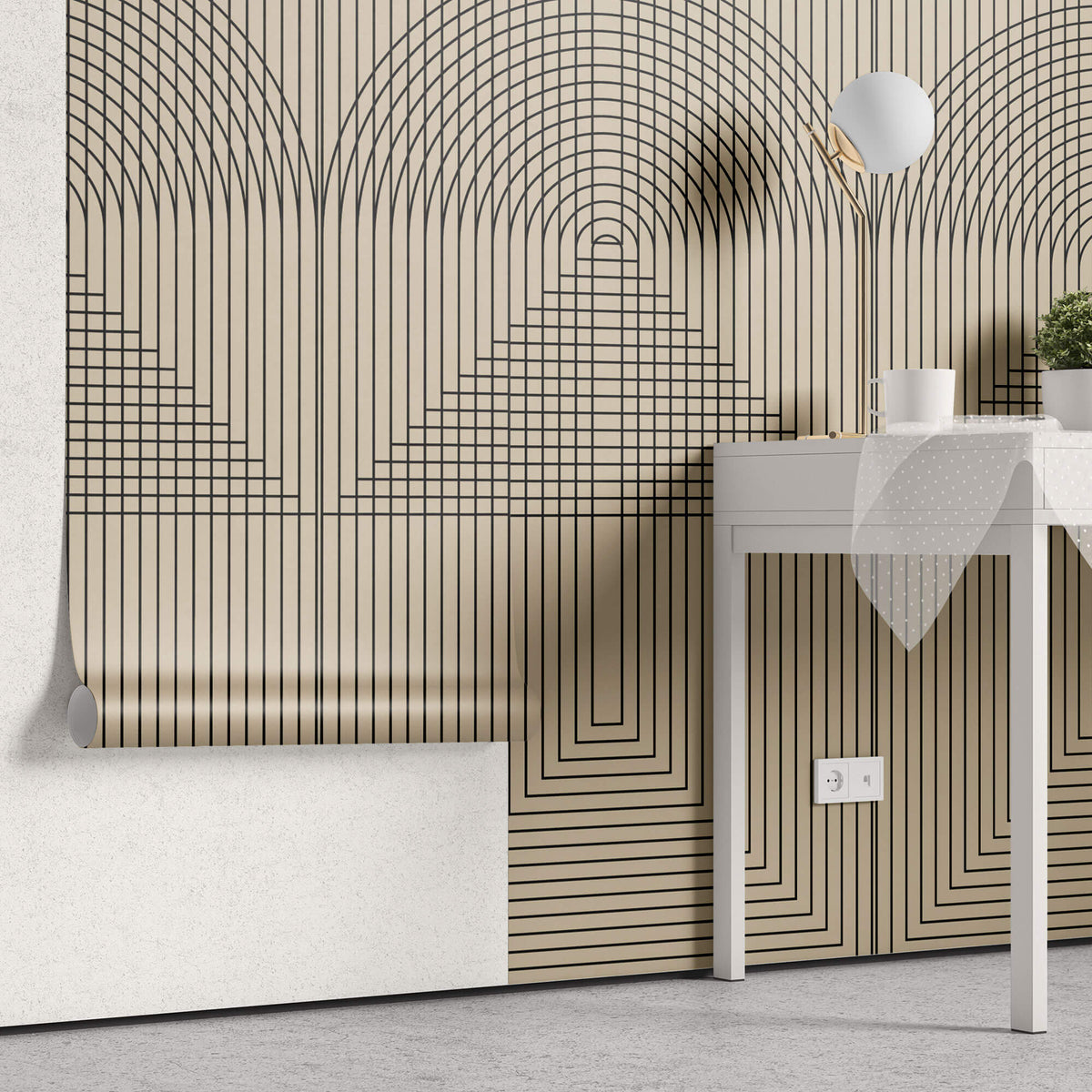 Tapet Personalizat Patterns cu arcade moderne cu fundal bej - MODERN ARCH LINE
