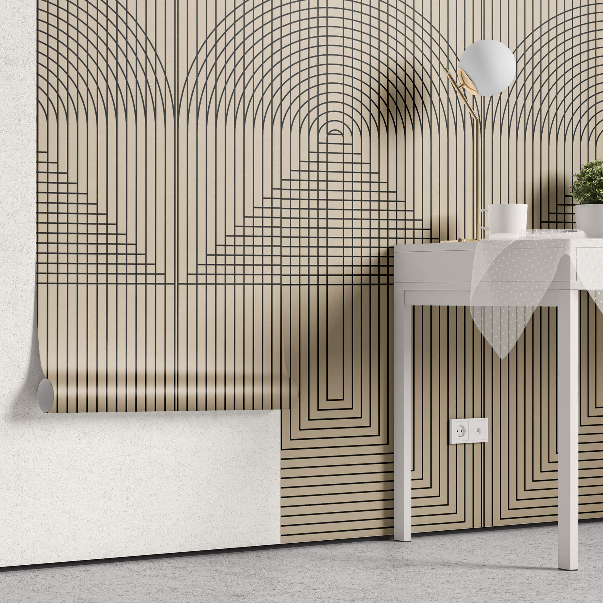 Tapet Personalizat Patterns cu arcade moderne cu fundal bej - MODERN ARCH LINE