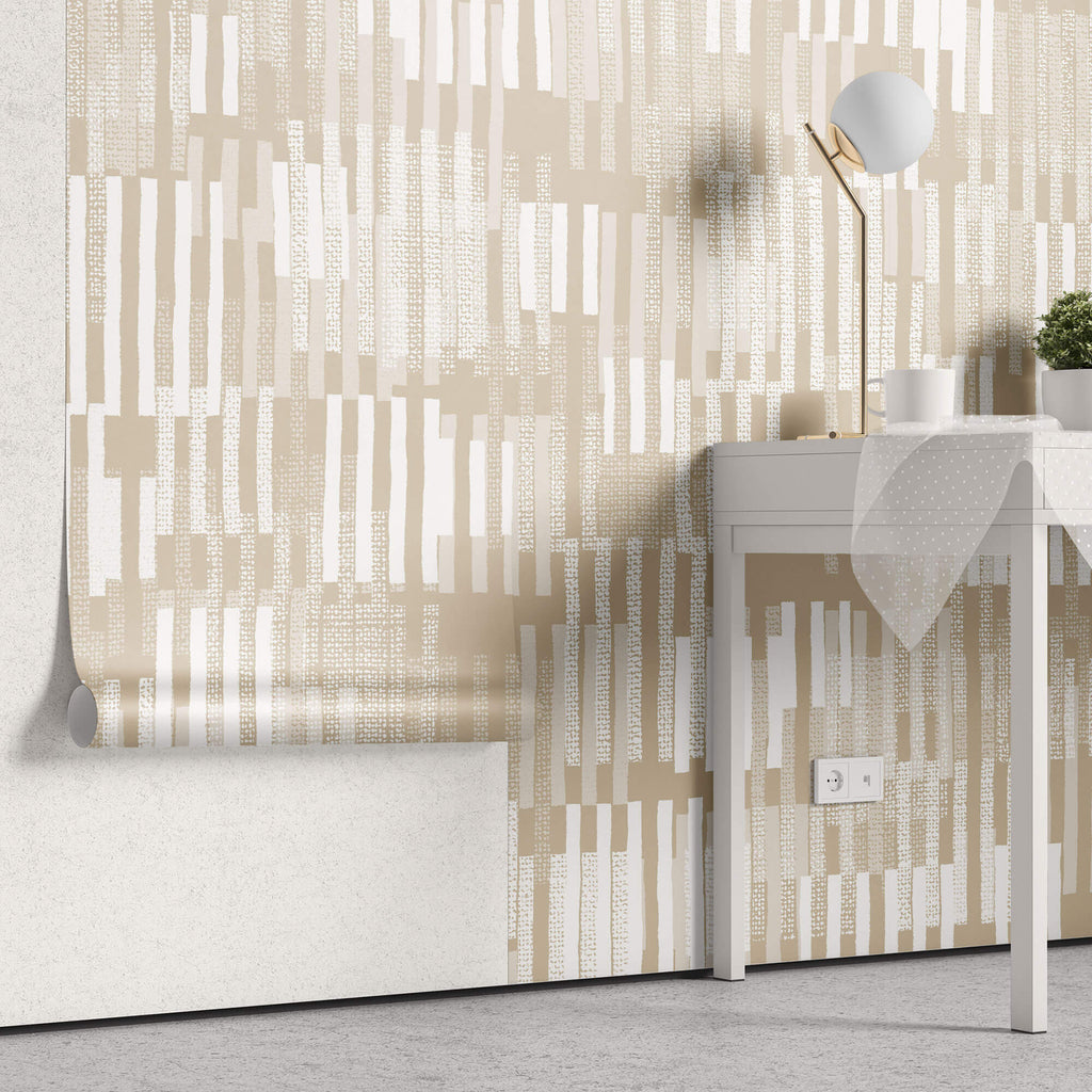Tapet Personalizat Patterns cu dungi albe abstracte intr-un fundal bej - SUNNY BEIGE STRIPES