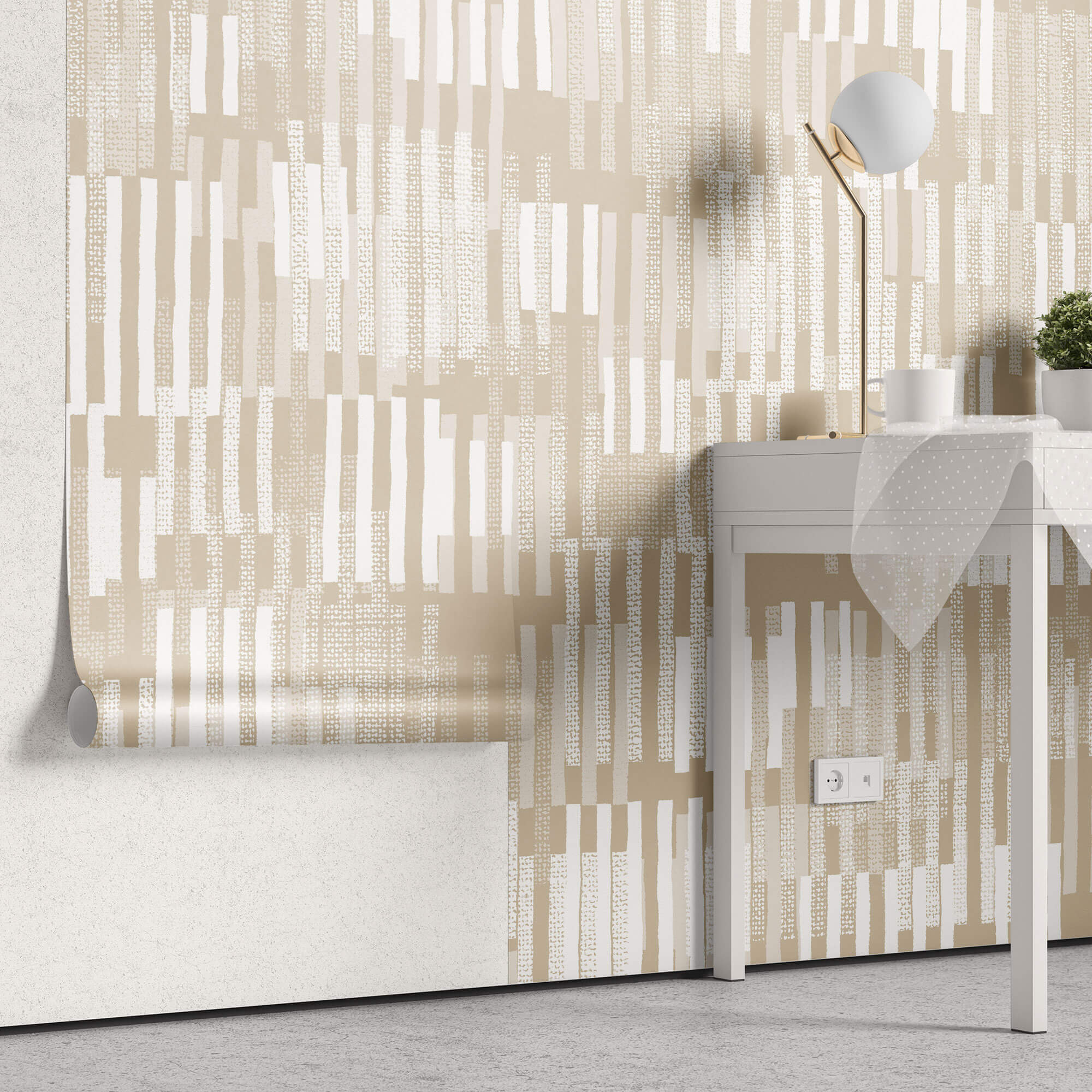 Tapet Personalizat Patterns cu dungi albe abstracte intr-un fundal bej - SUNNY BEIGE STRIPES