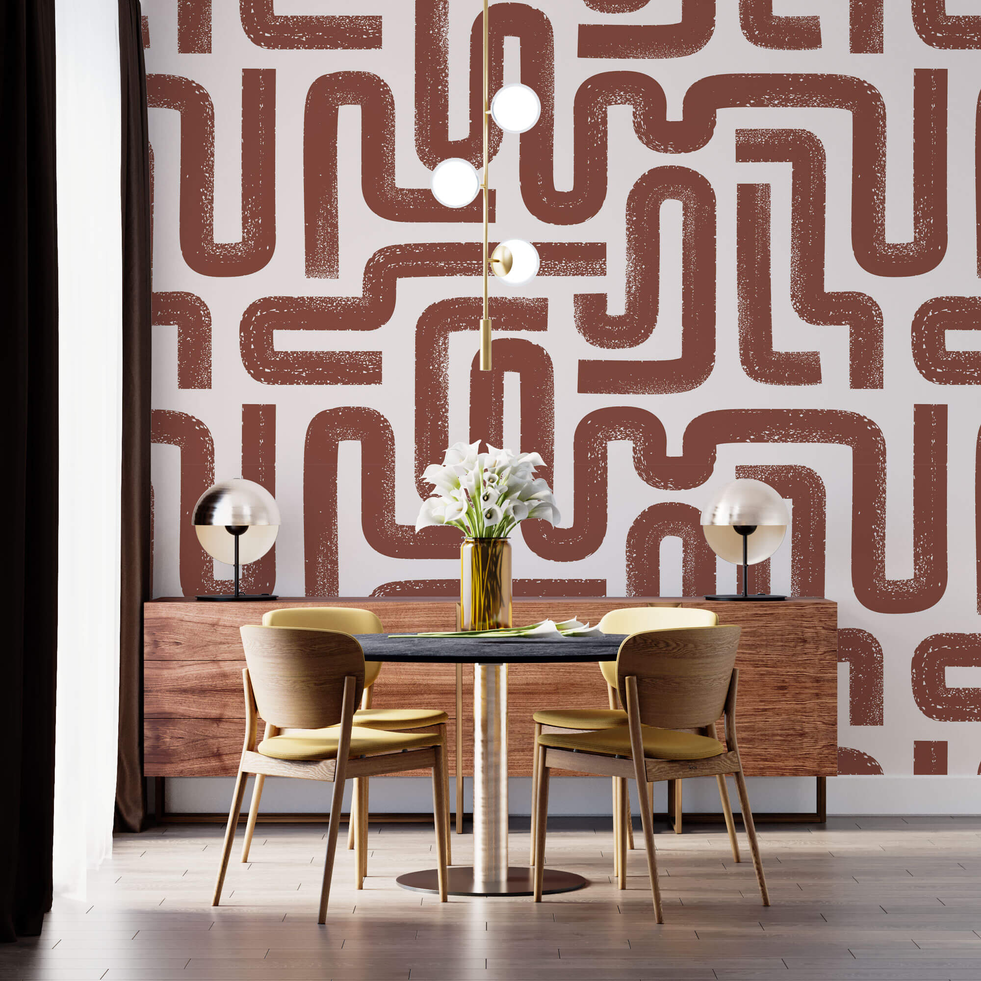 Tapet Personalizat Patterns cu dungi abstracte maronii pe un fundal crem - BROWN SNAKES