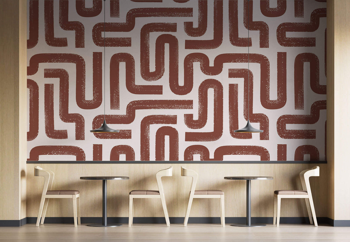 Tapet Personalizat Patterns cu dungi abstracte maronii pe un fundal crem - BROWN SNAKES