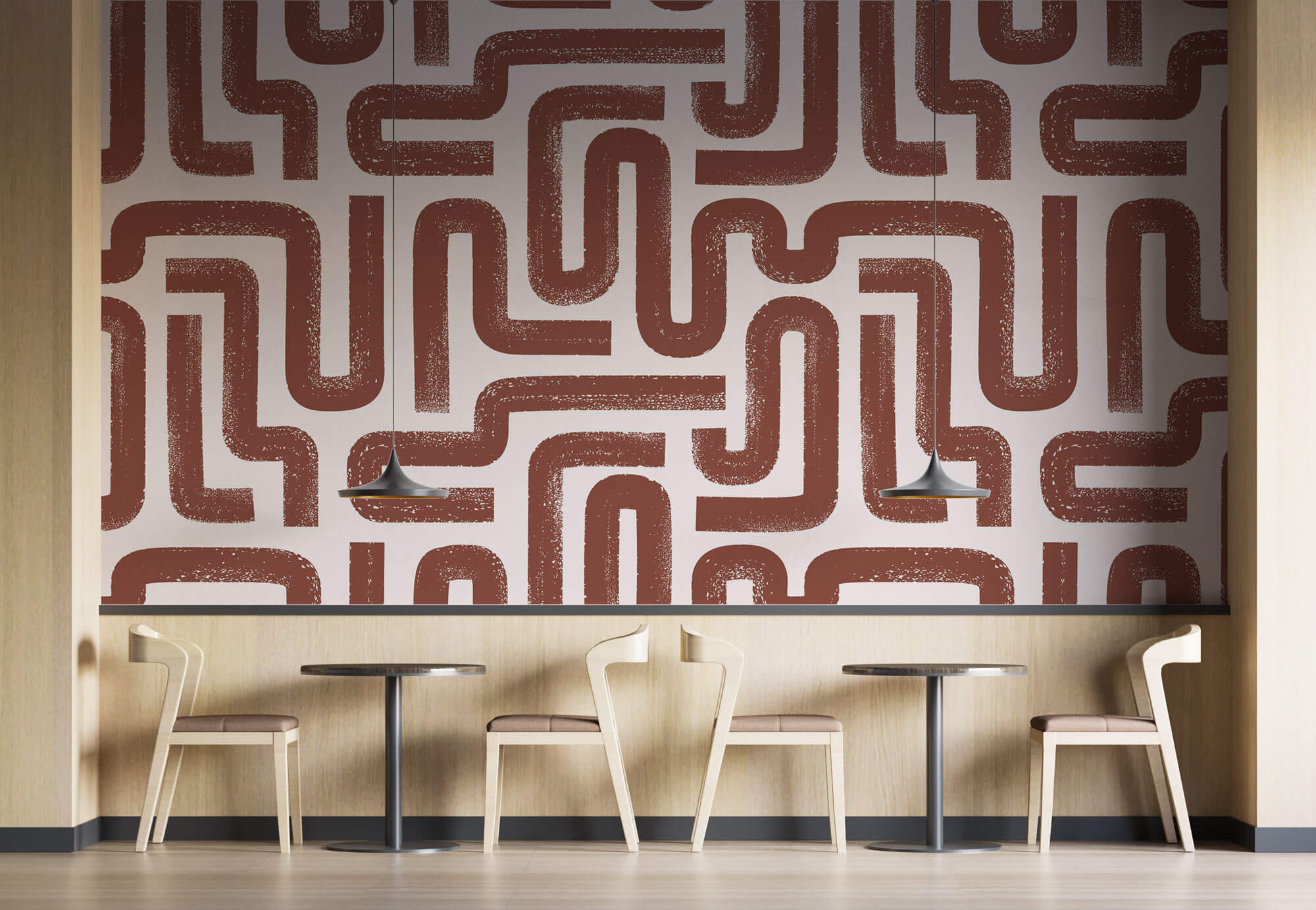 Tapet Personalizat Patterns cu dungi abstracte maronii pe un fundal crem - BROWN SNAKES
