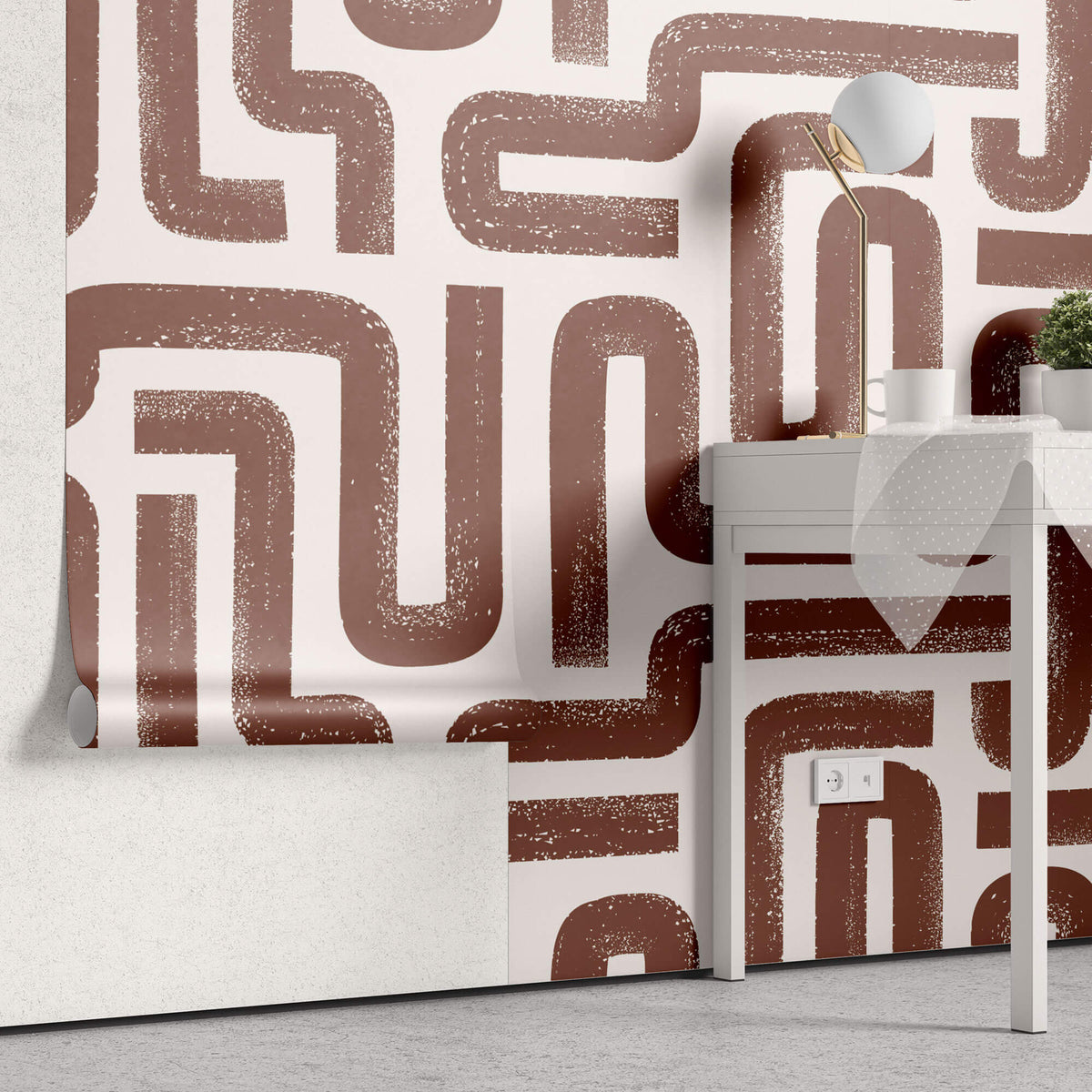 Tapet Personalizat Patterns cu dungi abstracte maronii pe un fundal crem - BROWN SNAKES