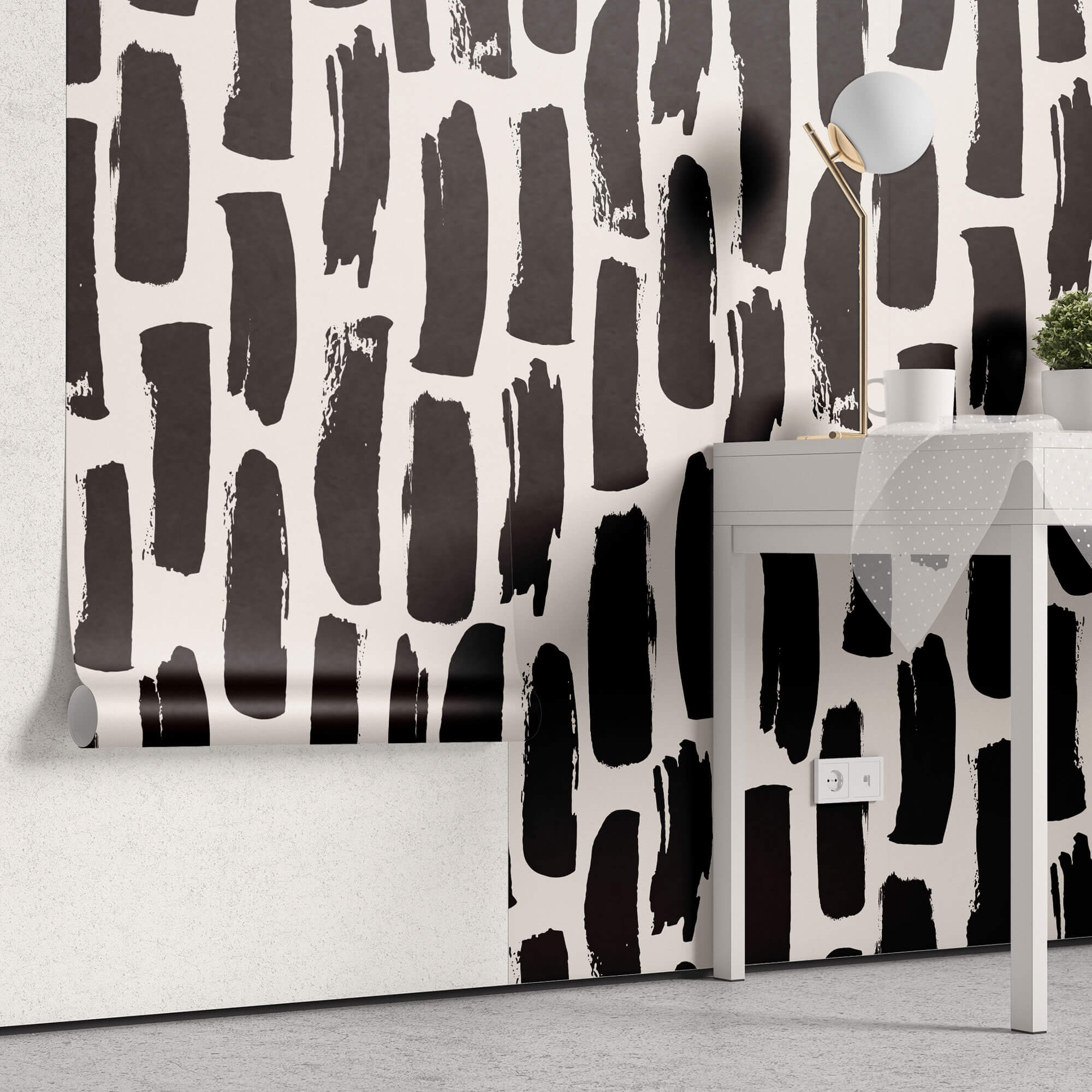 Tapet Personalizat Patterns cu dungi negre abstracte - BLACK SUMI LINES