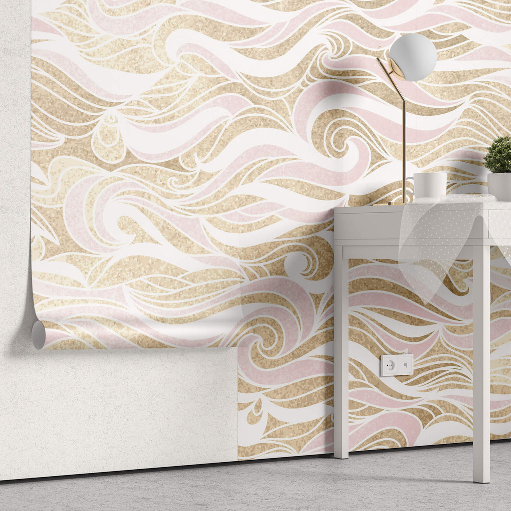 Tapet Personalizat Patterns forme abstracte in nuante de roz si fundal bej texturat - PINK ABSTRACT WAVES