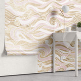 Tapet Personalizat Patterns forme abstracte in nuante de roz si fundal bej texturat - PINK ABSTRACT WAVES