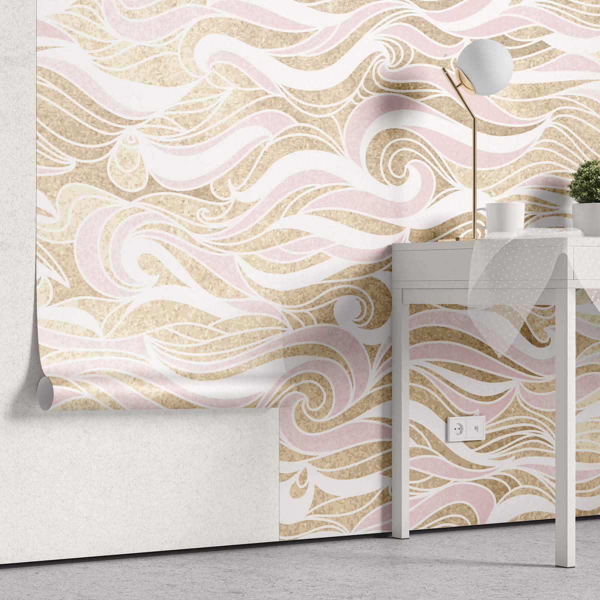 Tapet Personalizat Patterns forme abstracte in nuante de roz si fundal bej texturat - PINK ABSTRACT WAVES