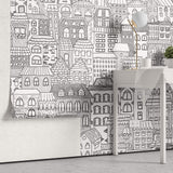 Tapet Personalizat Patterns cu cladiri desenate in alb negru - BUILDINGS SKETCH