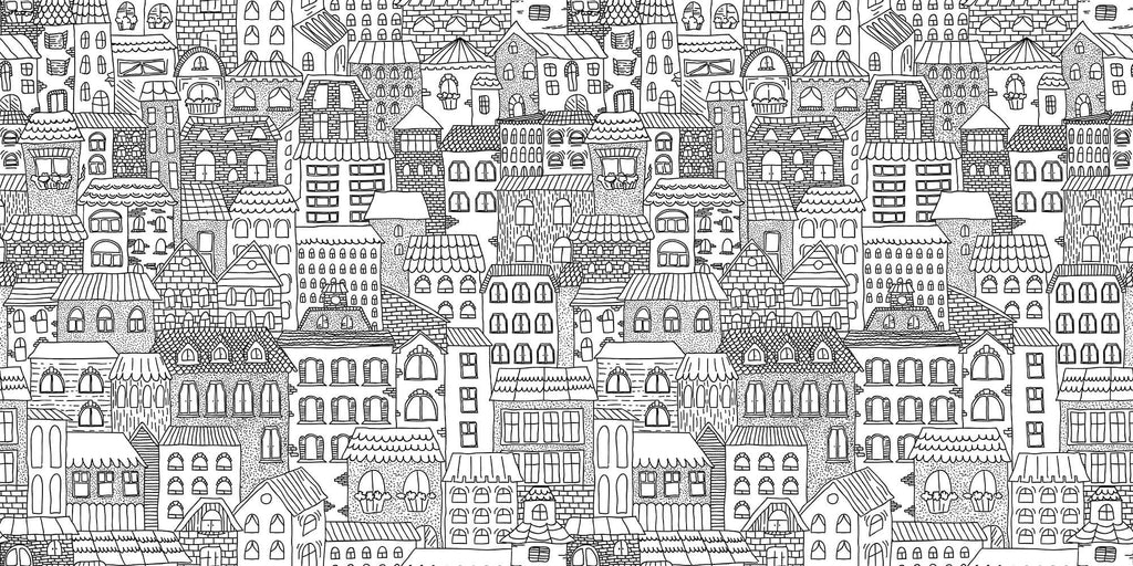 Tapet Personalizat Patterns cu cladiri desenate in alb negru - BUILDINGS SKETCH