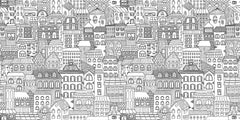 Tapet Personalizat Patterns cu cladiri desenate in alb negru - BUILDINGS SKETCH