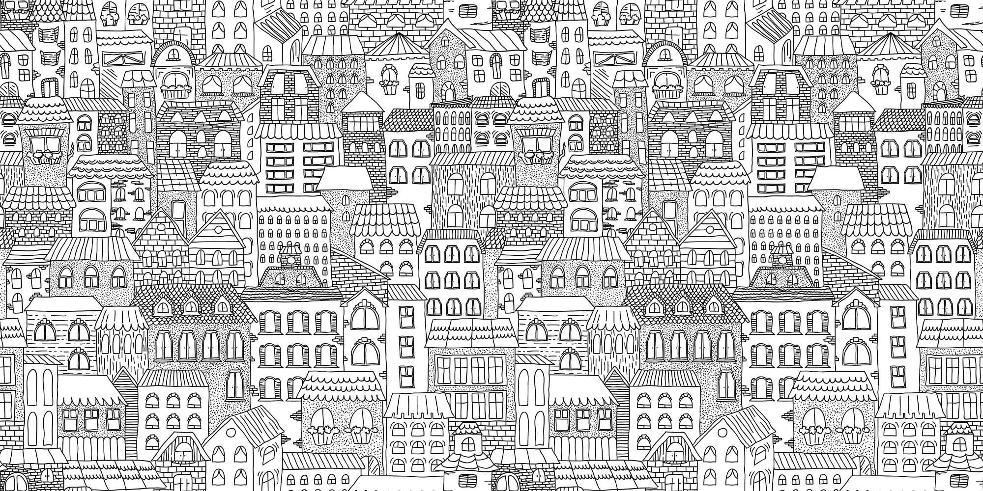 Tapet Personalizat Patterns cu cladiri desenate in alb negru - BUILDINGS SKETCH
