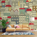 Tapet Personalizat Patterns cu cladiri colorate - BUILDINGS SKETCH COLOR