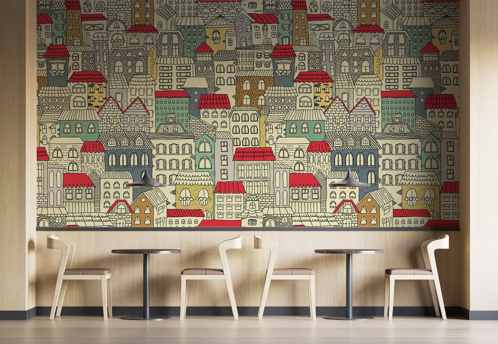 Tapet Personalizat Patterns cu cladiri colorate - BUILDINGS SKETCH COLOR