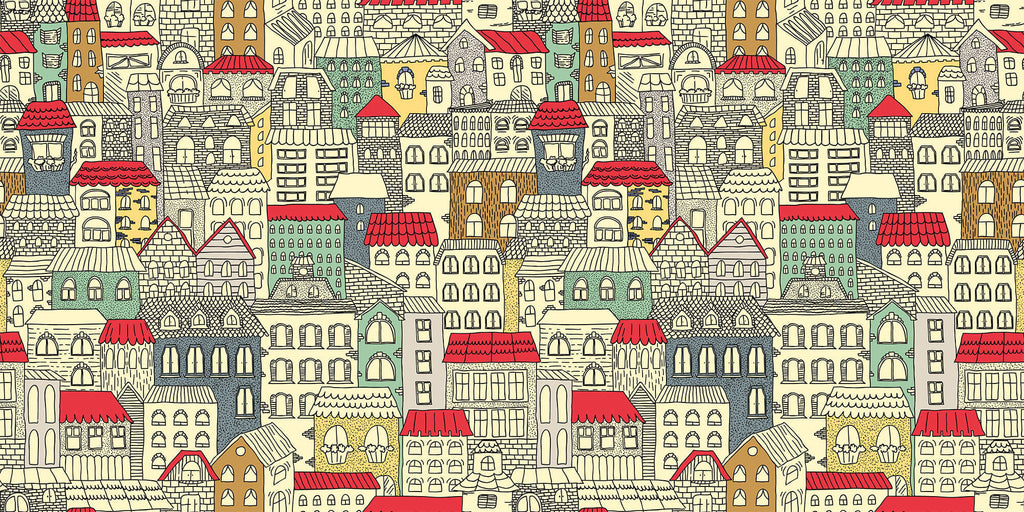 Tapet Personalizat Patterns cu cladiri colorate - BUILDINGS SKETCH COLOR